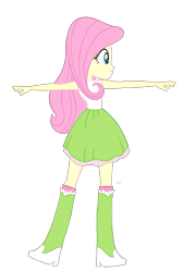 Size: 1155x1713 | Tagged: safe, artist:qbert2kcat, imported from derpibooru, fluttershy, human, equestria girls, arms, boots, breasts, bust, clothes, female, fingers, hand, happy, high heel boots, legs, long hair, makeup, polka dot socks, simple background, skirt, smiling, socks, solo, spread arms, standing, teenager, transparent background