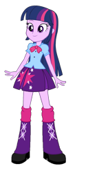 Size: 825x1644 | Tagged: safe, artist:qbert2kcat, imported from derpibooru, twilight sparkle, equestria girls, arms, blouse, boots, bowtie, clothes, fingers, hand, happy, legs, long hair, puffy sleeves, shoes, simple background, skirt, smiling, socks, solo, spread arms, standing, teenager, transparent background, twilight sparkle's boots, twilight sparkle's clothes, twilight sparkle's skirt