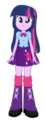 Size: 604x1664 | Tagged: safe, artist:qbert2kcat, imported from derpibooru, twilight sparkle, equestria girls, arms, blouse, boots, bowtie, clothes, female, fingers, front view, hand, happy, legs, long hair, puffy sleeves, shoes, simple background, skirt, smiling, socks, solo, standing, teenager, transparent background