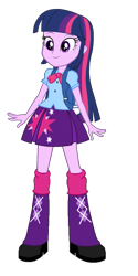 Size: 825x1644 | Tagged: safe, alternate version, artist:qbert2kcat, imported from derpibooru, twilight sparkle, equestria girls, arms, blouse, boots, bowtie, breasts, bust, clothes, fingers, hand, happy, legs, long hair, puffy sleeves, shoes, simple background, skirt, smiling, socks, solo, spread arms, standing, teenager, transparent background