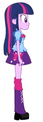 Size: 557x1573 | Tagged: safe, alternate version, artist:qbert2kcat, imported from derpibooru, twilight sparkle, equestria girls, arms, blouse, boots, bowtie, breasts, bust, clothes, facing right, fingers, hand, happy, legs, long hair, puffy sleeves, shoes, simple background, skirt, smiling, socks, solo, standing, teenager, transparent background