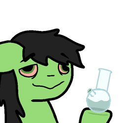 Size: 500x500 | Tagged: safe, artist:illuminartist, imported from derpibooru, oc, oc only, oc:filly anon, earth pony, pony, bong, drugs, female, filly, high, hoof hold, marijuana, reaction image, simple background, solo, stoned, white background