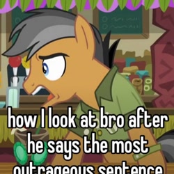 Size: 952x952 | Tagged: safe, edit, edited screencap, imported from derpibooru, screencap, quibble pants, pony, stranger than fan fiction, caption, cropped, image macro, male, shitposting, solo, stallion, text