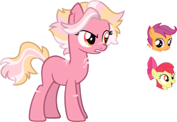 Size: 1742x1200 | Tagged: safe, artist:sapphiretwinkle, imported from derpibooru, apple bloom, scootaloo, oc, earth pony, pony, female, magical lesbian spawn, mare, offspring, parent:apple bloom, parent:scootaloo, parents:scootabloom, scar, simple background, transparent background