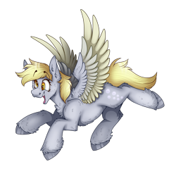 Size: 2300x2300 | Tagged: safe, artist:molars, imported from derpibooru, derpy hooves, pegasus, pony, butt fluff, cheek fluff, chest fluff, colored wings, colored wingtips, ear fluff, eyebrows, eyebrows visible through hair, flying, gradient wings, hock fluff, leg fluff, open mouth, open smile, render, shoulder fluff, simple background, smiling, solo, spread wings, transparent background, unshorn fetlocks, wing fluff, wings