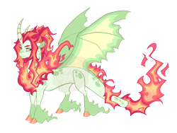 Size: 4400x3300 | Tagged: safe, artist:gigason, imported from derpibooru, oc, oc only, oc:ginko, draconequus, hybrid, bat wings, coat markings, colored hooves, colored pinnae, colored wings, concave belly, curved horn, dappled, draconequus oc, female, fiery mane, fiery tail, golden eyes, hoof fluff, hoof polish, horn, long feather, long fetlocks, looking back, magical threesome spawn, multicolored wings, multiple horns, obtrusive watermark, offspring, parent:cayenne, parent:crackle cosette, parent:discord, ponytail, shiny hooves, simple background, slender, socks (coat markings), solo, spread wings, standing, striped horn, thin, transparent background, tricorn, unshorn fetlocks, watermark, wings