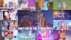 Size: 1978x1113 | Tagged: safe, edit, edited screencap, editor:quoterific, imported from derpibooru, screencap, sunny starscout, zipp storm, pony, spoiler:g5, spoiler:my little pony: tell your tale, spoiler:tyts02e11, argyle starshine, baby, baby pony, baby sunny starscout, family, father and child, father and daughter, female, filly, filly sunny starscout, food, g5, male, mane stripe sunny, mother and child, mother and daughter, my little pony: tell your tale, popsicle, sunny starscout's mother, written in the starscouts, younger