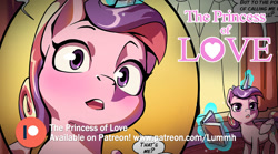 Size: 1000x556 | Tagged: safe, artist:baban illustration, artist:lummh, imported from derpibooru, princess cadance, alicorn, pony, comic:the princess of love, book, comic, female, filly, foal, levitation, magic, patreon, patreon logo, solo, speech bubble, telekinesis, young cadance, younger