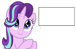 Size: 4557x2981 | Tagged: safe, artist:shieldwingarmorofgod, imported from derpibooru, starlight glimmer, pony, unicorn, female, hair over one eye, hooves together, horn, mare, simple background, smiling, solo, starry eyes, thought bubble, transparent background, wingding eyes