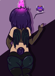 Size: 763x1049 | Tagged: safe, artist:lazerblues, imported from derpibooru, oc, oc:mal, hybrid, satyr, clothes, evening gloves, fingerless gloves, gloves, horn, hybrid oc, long gloves, parent:oc:nyx, see-through, socks, thigh highs, wings