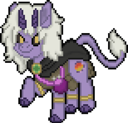 Size: 616x595 | Tagged: safe, artist:bloonacorn, imported from derpibooru, oc, oc only, oc:poison seeds, bicorn, cloak, clothes, horn, multiple horns, pixel art, purse, simple background, solo, transparent background