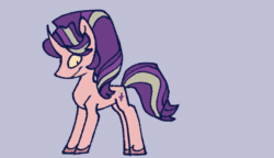 Size: 1280x738 | Tagged: safe, artist:disaterror, imported from derpibooru, starlight glimmer, pony, unicorn, animated, colored, colored hooves, curved horn, evil grin, female, flat colors, frame by frame, gif, gray background, grin, horn, leaping, mare, narrowed eyes, no catchlights, pink coat, ponytail, prancing, running, s5 starlight, shrunken pupils, simple background, smiling, solo, tail, teeth, tied mane, two toned mane, two toned tail, unshorn fetlocks, zoomies
