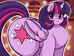 Size: 2048x1555 | Tagged: safe, artist:artmorheart, imported from derpibooru, twilight sparkle, alicorn, pony, butt, huge butt, large butt, lights, looking at you, puffed chest, small head, smiling, smiling at you, smirk, solo, twibutt, twilight sparkle (alicorn), wings