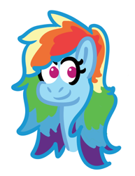 Size: 514x665 | Tagged: safe, artist:zoeyhorse, imported from derpibooru, rainbow dash, pegasus, pony, bust, female, long hair, mare, no pupils, simple background, smiling, solo, white background