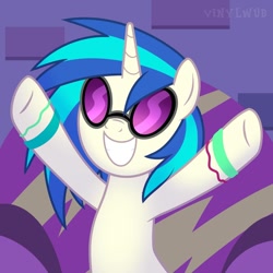Size: 1080x1080 | Tagged: safe, artist:vinylwub, imported from derpibooru, dj pon-3, vinyl scratch, pony, unicorn, female, glasses, gritted teeth, hooves up, horn, smiling, solo, teeth, vinyl's glasses