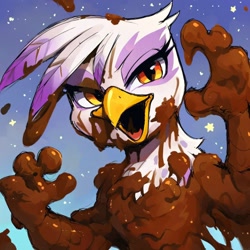 Size: 1024x1024 | Tagged: safe, imported from derpibooru, gilda, griffon, ai content, ai generated, beak, bust, covered in mud, cute, generator:stable diffusion, gildadorable, messy, mud, muddy, open beak, open mouth, portrait, prompter:pzkratzer, solo