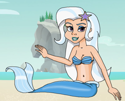 Size: 870x702 | Tagged: safe, artist:ocean lover, edit, edited screencap, imported from derpibooru, screencap, trixie, human, mermaid, bare shoulders, beach, beautiful, beautisexy, belly button, blue lipstick, bra, clothes, cloud, curvy, fins, fish tail, great and powerful, hair ornament, hairpin, hourglass figure, human coloration, humanized, lips, lipstick, long hair, mermaid tail, mermaidized, mermay, midriff, moderate dark skin, ms paint, ocean, outdoors, pretty, purple eyes, sand, seashell, seashell bra, sitting, sky, smiling, smirk, species swap, tail, tail fin, underwear, water, wave, white hair