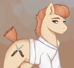 Size: 1034x959 | Tagged: safe, artist:naaw, imported from derpibooru, oc, oc:blazin glory, equestria at war mod, male, simple background, stallion, standing, white shirt