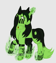 Size: 800x900 | Tagged: safe, artist:berserkeroo, imported from derpibooru, pony, unicorn, horn, kim possible, magic, ponified, shego, solo