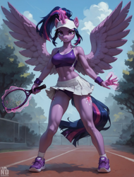 Size: 1792x2352 | Tagged: safe, imported from derpibooru, twilight sparkle, alicorn, anthro, ai content, ai generated, generator:stable diffusion, magic, prompter:neondash, sports