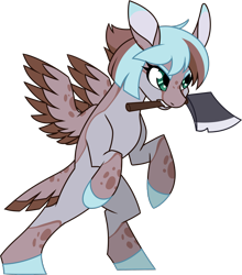Size: 1945x2211 | Tagged: safe, artist:thescornfulreptilian, imported from derpibooru, oc, oc:dusty, pegasus, pony, axe, open mouth, simple background, solo, transparent background, weapon