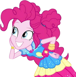 Size: 2483x2520 | Tagged: safe, edit, edited screencap, editor:homersimpson1983, editor:mrtoonlover83, imported from derpibooru, screencap, pinkie pie, equestria girls, background removed, clothes, female, geode of sugar bombs, gold, hair bun, hand on hip, leggings, looking up, magical geodes, music festival outfit, not a vector, pouch, simple background, smiling, solo, transparent background, vector, wrist cuffs