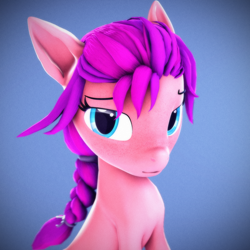 Size: 2160x2160 | Tagged: safe, artist:psfmer, imported from derpibooru, sunny starscout, earth pony, pony, 3d, braid, braided ponytail, female, freckles, g5, g5 to g4, generation leap, high res, looking at you, mare, my little pony: a new generation, ponytail, solo, source filmmaker