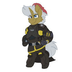 Size: 1500x1500 | Tagged: safe, artist:euspuche, imported from derpibooru, oc, oc only, oc:brassjack, unicorn, animated, bipedal, gif, helldivers 2, horn, simple background, solo, transparent background