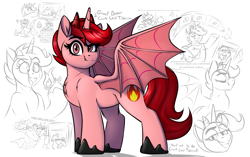 Size: 2825x1770 | Tagged: safe, artist:notetaker, imported from derpibooru, oc, oc only, oc:great demon crunk lord tiberius, oc:top five videos, alicorn, demon, demon pony, original species, pony, alicorn oc, demon horns, horn, horns, wings
