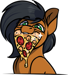 Size: 589x643 | Tagged: safe, artist:notetaker, imported from derpibooru, oc, oc only, oc:notetaker, earth pony, pony, food, glasses, pizza, simple background, solo, transparent background