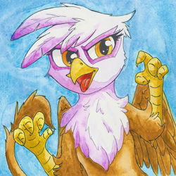 Size: 2000x2000 | Tagged: safe, artist:pzkratzer, imported from derpibooru, gilda, griffon, beak, bust, cute, gildadorable, open beak, open mouth, portrait, redraw, simple background, solo, traditional art, watercolor painting