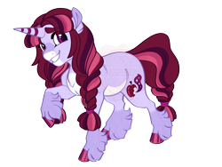 Size: 3600x2700 | Tagged: safe, artist:gigason, imported from derpibooru, oc, oc only, oc:solanom, pony, unicorn, braid, braided ponytail, braided tail, coat markings, colored hooves, colored pinnae, eye clipping through hair, facial markings, feminine stallion, grin, hoof polish, horn, magical lesbian spawn, male, nervous, nervous grin, obtrusive watermark, offspring, pale belly, parent:candy apples, parent:twilight sparkle, ponytail, purple eyes, raised hoof, shiny hooves, simple background, smiling, snip (coat marking), solo, stallion, striped horn, tail, transparent background, unicorn oc, unshorn fetlocks, watermark