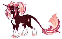 Size: 4300x2700 | Tagged: safe, artist:gigason, imported from derpibooru, oc, oc only, oc:match maker, pony, unicorn, clothes, cloven hooves, coat markings, colored hooves, colored horn, colored pinnae, concave belly, facial markings, gradient hooves, gradient mane, gradient tail, grin, hoof polish, horn, leonine tail, magical lesbian spawn, nonbinary, obtrusive watermark, offspring, pale belly, parent:cayenne, parent:oc:carmine, parents:canon x oc, pink eyes, ponytail, shiny hooves, simple background, smiling, snip (coat marking), socks, solo, standing, striped horn, tail, transparent background, unicorn oc, unshorn fetlocks, watermark
