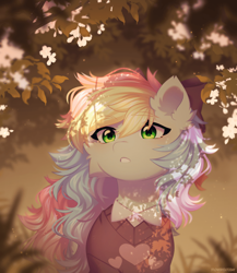 Size: 700x805 | Tagged: safe, artist:floweryoutoday, imported from derpibooru, oc, oc only, oc:blazey sketch, pegasus, bow, cherry blossoms, clothes, flower, flower blossom, hair bow, pegasus oc, solo, sweater, wings