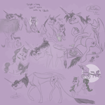 Size: 2000x2000 | Tagged: safe, artist:skaiiravenom, imported from derpibooru, sunny starscout, twilight sparkle, alicorn, earth pony, pony, alternate universe, alternative universe, art dump, blanket, dialogue, digital drawing, earth pony magic, eating, exclamation point, flower, food, g5, hoof hold, interrobang, leonine tail, magic, messy mane, monochrome, older, older twilight, parody, pizza, pulling, question mark, reference, size difference, sketch, sketch dump, speech bubble, sunny and her heroine, tail, twilight sparkle (alicorn)