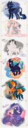 Size: 1710x7721 | Tagged: safe, artist:yozora122, imported from derpibooru, oc, oc only, oc:asterion, oc:dreamcatcher, oc:pandora, oc:rainbow nebula, oc:star dust, oc:venus, alicorn, classical unicorn, pony, unicorn, alicorn oc, bow, butt, claws, cloven hooves, crying, ethereal mane, fangs, female, fetlock tuft, freckles, high res, horn, leonine tail, looking up, magical lesbian spawn, mare, multicolored hair, multiple legs, name, offspring, one eye closed, open mouth, open smile, parent:applejack, parent:fluttershy, parent:pinkie pie, parent:princess luna, parent:rainbow dash, parent:rarity, parent:twilight sparkle, parents:lunadash, parents:lunajack, parents:lunapie, parents:lunashy, parents:rariluna, parents:twiluna, plot, rainbow hair, sitting, small wings, smiling, starry mane, tail, tail bow, turned head, unshorn fetlocks, unusual pupils, white pupils, wing claws, wings
