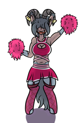 Size: 957x1423 | Tagged: safe, artist:lazerblues, imported from derpibooru, oc, oc only, oc:ariana, satyr, cheerleader, cheerleader outfit, clothes, horns, offspring, parent:arimaspi, pom pom, simple background, solo, tail, white background