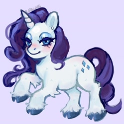Size: 2041x2048 | Tagged: safe, artist:plebliung, imported from derpibooru, rarity, pony, unicorn, blue background, blue eyes, blue mane, blue tail, curly mane, curly tail, eyelashes, eyeshadow, female, flowing mane, flowing tail, horn, makeup, mare, pose, raised leg, rearing, signature, simple background, solo, tail, unshorn fetlocks