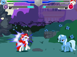 Size: 638x477 | Tagged: safe, imported from ponybooru, trixie, earth pony, unicorn, fighting is magic, canterlot garden, clone, fan game, private version, scooter (character), statue