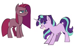 Size: 1337x838 | Tagged: safe, artist:partyponypower, imported from derpibooru, pinkie pie, starlight glimmer, earth pony, pony, unicorn, alternate universe, blue eyes, colored, creepy, creepy smile, desaturated, doodle dump, doodle page, duo, duo female, evil grin, eyelashes, female, flat colors, frown, grin, horn, leaning forward, lidded eyes, looking at you, mare, missing cutie mark, narrowed eyes, no catchlights, nose wrinkle, pink coat, pink mane, pink tail, pinkamena diane pie, pinkie pie is not amused, ponytail, profile, purple eyes, s5 starlight, shrunken pupils, simple background, slasher smile, smiling, smiling at you, standing, staring into your soul, tail, teeth, tied mane, two toned mane, two toned tail, unamused, unicorn horn, white background, wide eyes