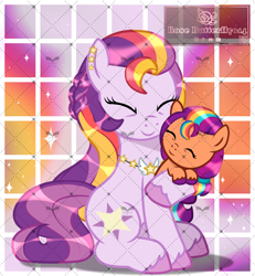 Size: 1088x1180 | Tagged: safe, artist:rosebutterfly014, imported from derpibooru, sunny starscout, earth pony, pony, spoiler:g5, spoiler:my little pony: tell your tale, spoiler:tyts02e11, baby, baby pony, baby sunny starscout, base used, female, filly, foal, g4 style, g5, g5 to g4, generation leap, mare, mother and child, mother and daughter, my little pony: tell your tale, sunny starscout's mother, unshorn fetlocks, watermark, written in the starscouts, younger