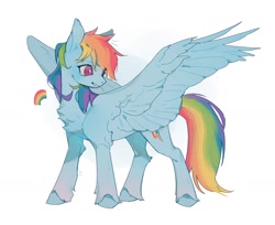 Size: 1657x1352 | Tagged: safe, artist:mijiu033, imported from derpibooru, rainbow dash, pegasus, pony, female, grin, mare, simple background, smiling, solo, unshorn fetlocks, white background