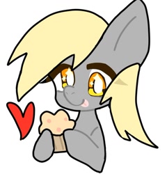 Size: 849x885 | Tagged: safe, artist:侵略项, imported from derpibooru, derpy hooves, pegasus, pony, :p, bust, food, heart, muffin, portrait, simple background, tongue out, white background