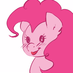 Size: 5000x5000 | Tagged: safe, artist:lavenderscent, imported from derpibooru, pinkie pie, earth pony, pony, blush lines, blushing, bust, dot eyes, explicit source, female, mare, portrait, simple background, smiling, solo, tongue out, white background
