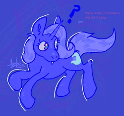 Size: 1598x1500 | Tagged: safe, artist:asheslulamoon, imported from derpibooru, trixie, pony, unicorn, abstract background, female, horn, mare, offscreen character, question mark, solo, text