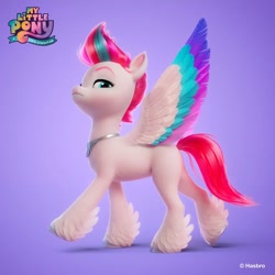 Size: 1440x1440 | Tagged: safe, artist:borja l-galiano, artist:jonatancatalan, imported from derpibooru, part of a set, zipp storm, pegasus, pony, 3d, colored wings, concave belly, concept art, eyebrows, feathered fetlocks, fluffy, g5, hooves, jewelry, looking at you, multicolored wings, my little pony logo, my little pony: a new generation, necklace, official, peytral, regalia, simple background, slender, solo, spread wings, thin, unshorn fetlocks, wings