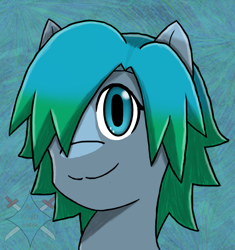 Size: 654x696 | Tagged: safe, artist:a.f blade kido, imported from derpibooru, oc, oc:vitalis statera, earth pony, pony, blue eyes, blue mane, covered eyes, detailed background, detailed eyes, green mane, multicolored coat, multicolored hair, shading