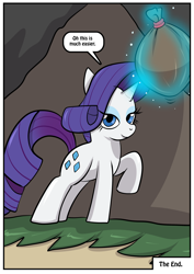 Size: 2480x3507 | Tagged: safe, artist:rex-equinox, imported from derpibooru, rarity, pony, unicorn, bag, character to character, comic, dragon to pony, female, glowing, glowing horn, high res, horn, levitation, magic, mare, raised hoof, solo, speech bubble, spyro the dragon, spyro the dragon (series), telekinesis