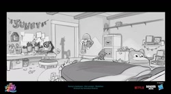 Size: 1440x794 | Tagged: safe, artist:veronica alvarez, imported from derpibooru, spike, bed, concept art, indoors, plushie, spike plushie, sunny starscout's bedroom