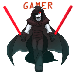 Size: 697x679 | Tagged: safe, artist:thegamercolt, imported from derpibooru, oc, oc only, oc:thegamercolt, anthro, arctic earth pony, big tail, cloak, clothes, lightsaber, may the fourth be with you, red eyes, simple background, sith, solo, star wars, tail, transparent background, weapon